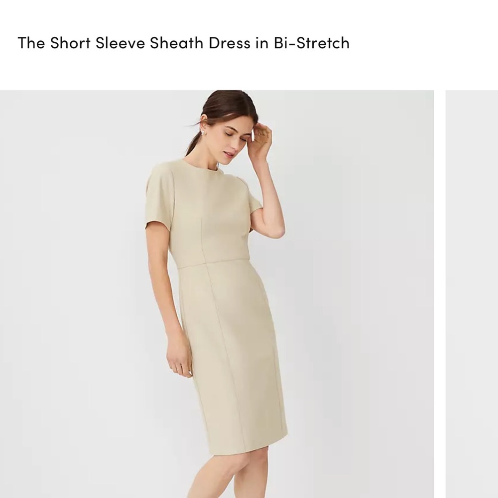 Ann Taylor Cream Short Sleeve Midi Dress
